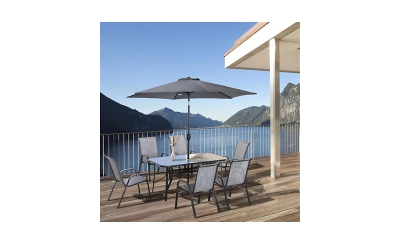 Outdoor Dining Table and Chair Set with Umbrella Complete Patio Furniture Set for 4-6 People