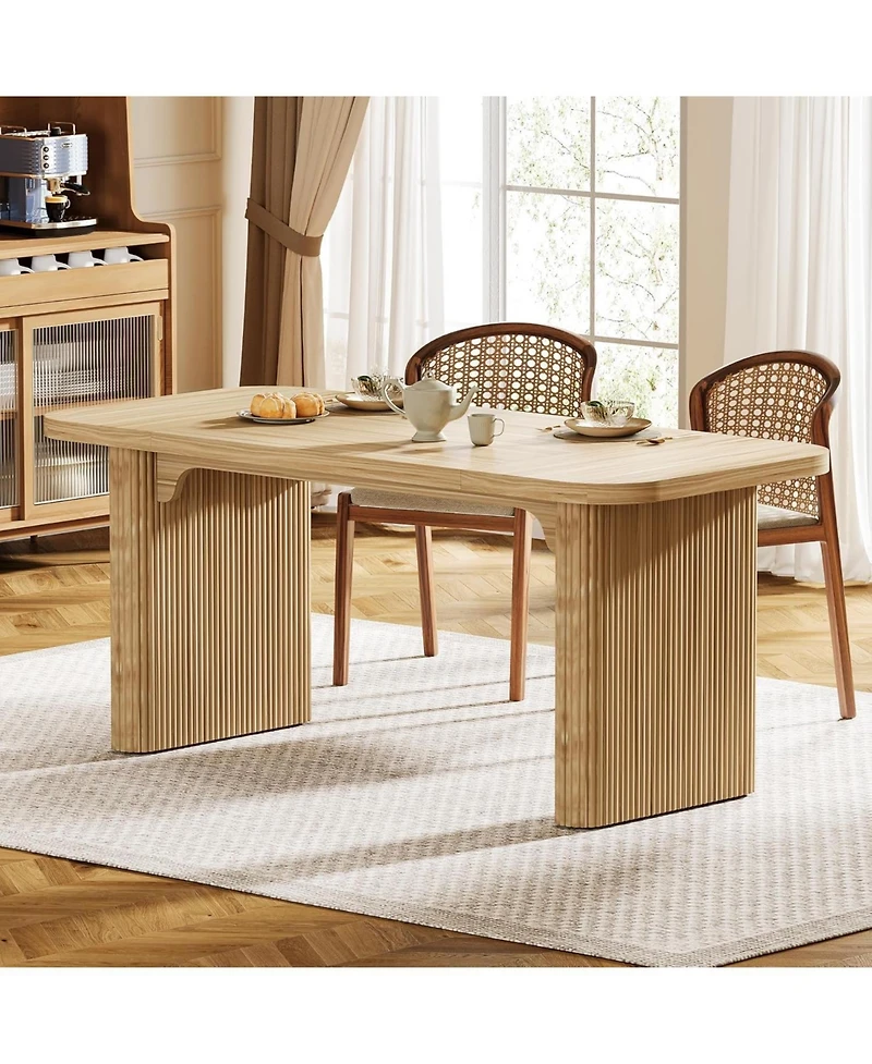 Tribesigns Farmhouse Dining Table for 4-6 People, 62-Inch Modern Kitchen Table with Double Robust Pedestal, Wooden Dinner Table(Only Table)
