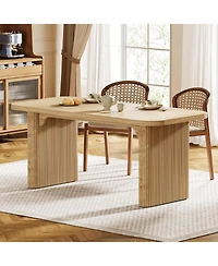 Tribesigns Farmhouse Dining Table for 4-6 People, 62-Inch Modern Kitchen Table with Double Robust Pedestal, Wooden Dinner Table(Only Table)