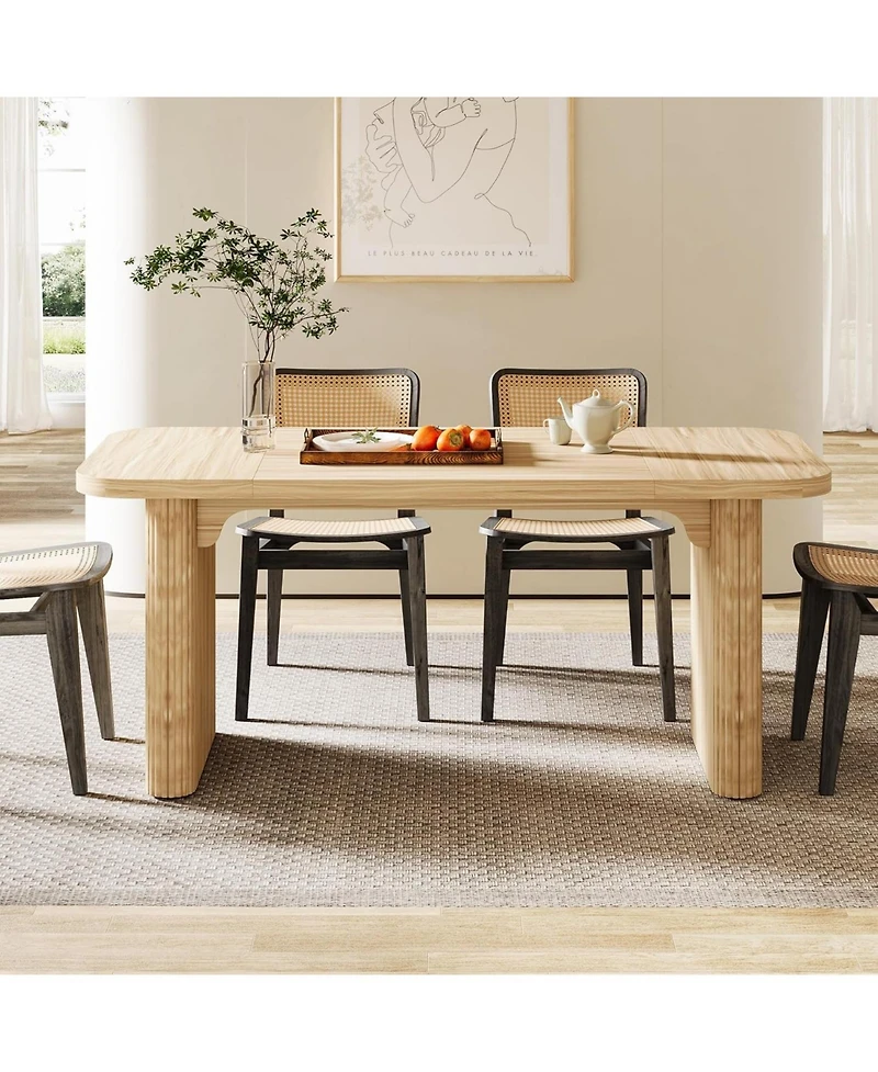 Tribesigns Farmhouse Dining Table for 4-6 People, 62-Inch Modern Kitchen Table with Double Robust Pedestal, Wooden Dinner Table(Only Table)