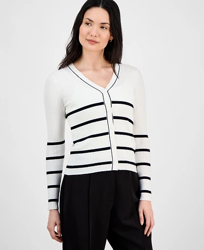 T Tahari Women's V-Neck Button-Front Long-Sleeve Cardigan