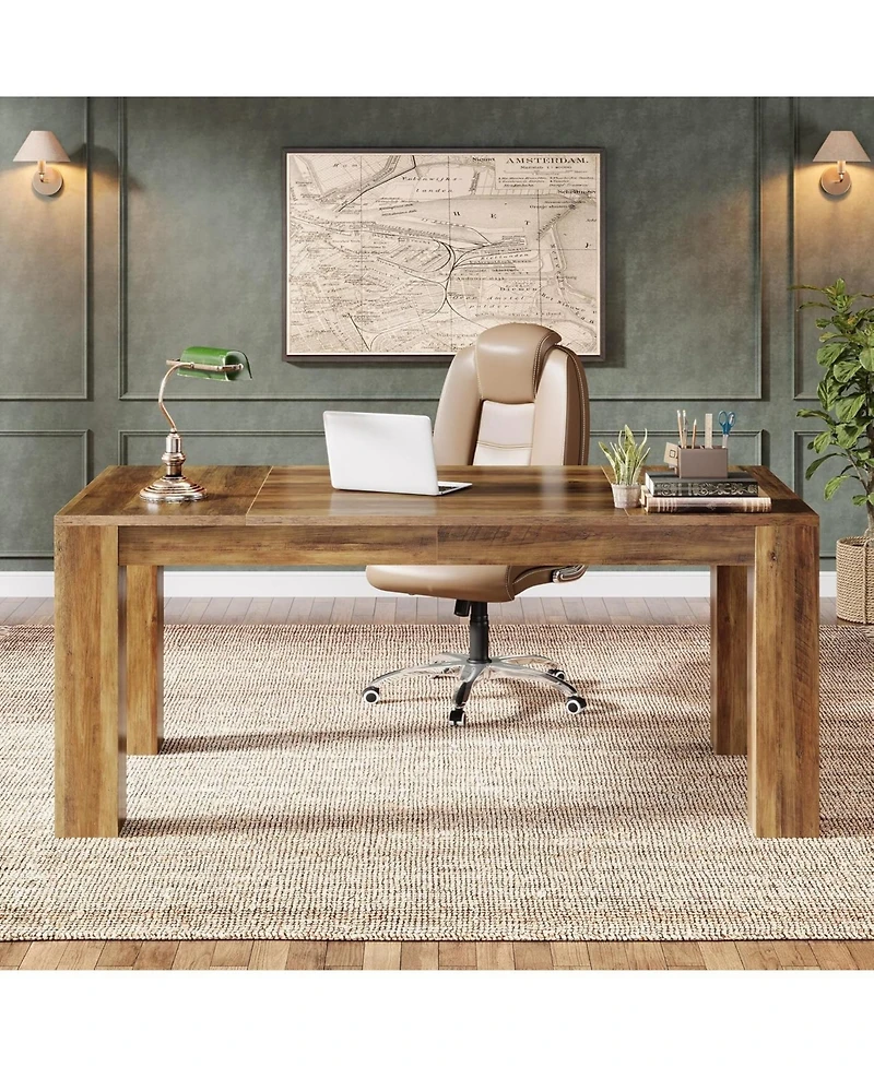 Tribesigns 63-Inch Executive Desk, Large Office Computer Desk, Simple Workstation Writing Table Study Table for Home Office, Rustic Brown