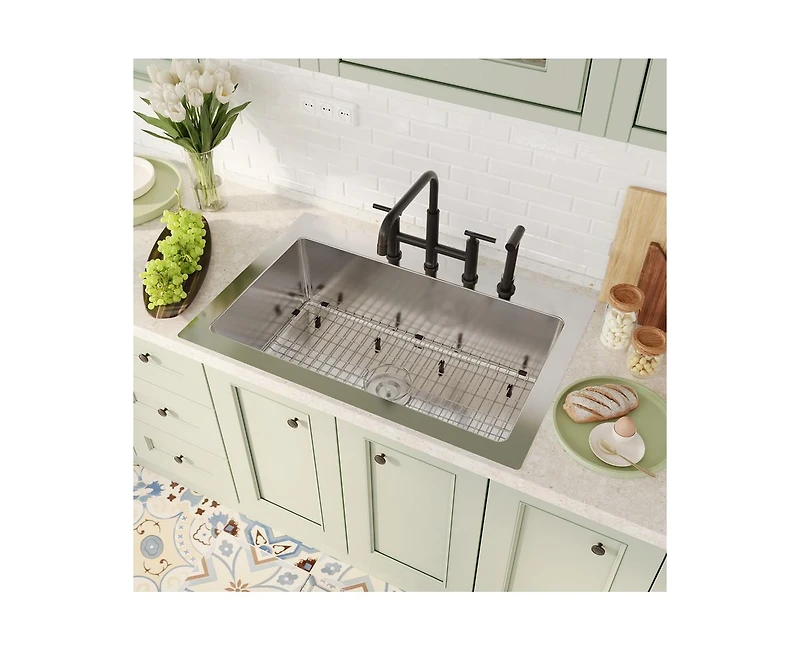 Casainc 33" L x 22" W Single Bowl Stainless Steel Topmount Kitchen Sink with Accessories