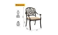 Set of 2 Cast Aluminum Patio Dining Chairs with Cushions, Stackable Outdoor Bistro Chairs for Balcony Backyard Garden Deck