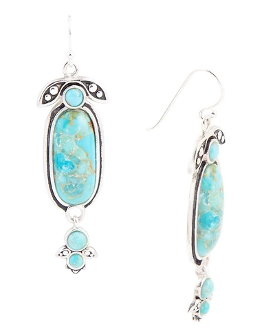 Barse Emile Genuine Blue Turquoise Sterling Silver Oval Drop Earrings