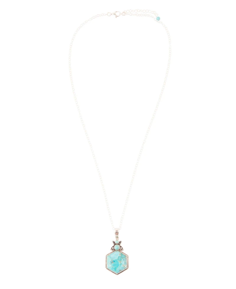 Barse Blue Turquoise and Sterling Silver Hexagon Pendant Necklace