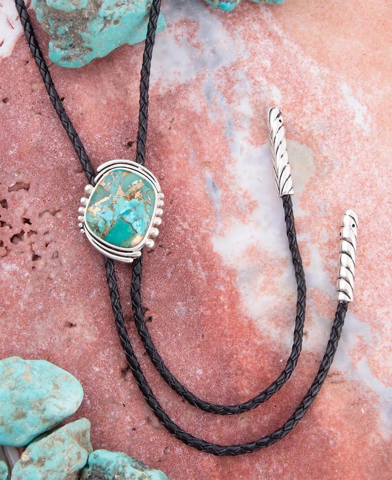 Barse Bolo Tie Blue Turquoise Sterling Silver Abstract Necklace