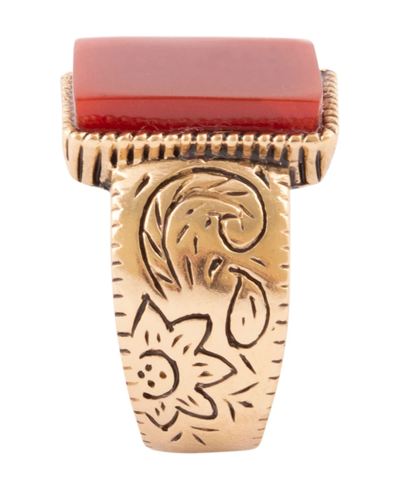 Barse Stamped Orange Carnelian Golden Square Ring