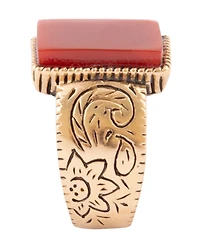Barse Stamped Orange Carnelian Golden Square Ring