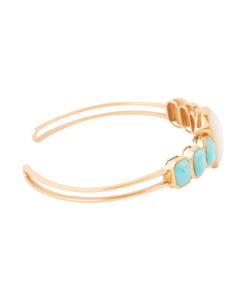 Barse Dual Color Blue Lapis Turquoise and White Mother of Pearl Golden Cuff Bracelet