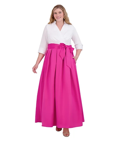 Jessica Howard Plus Size Collared 3/4-Sleeve Gown