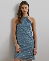 Lauren Ralph Lauren Women's Beaded Mesh Halter Cocktail Dress