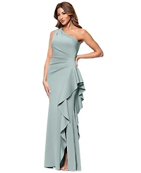 Xscape Women's Ruffled One-Shoulder Scuba Gown