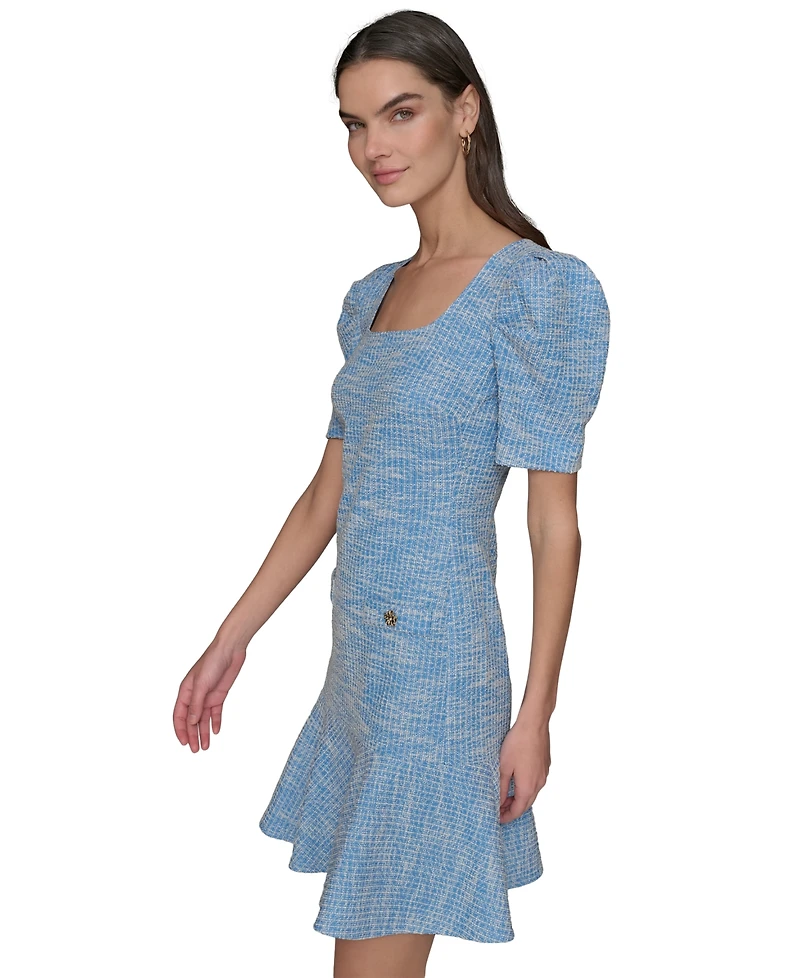 Karl Lagerfeld Paris Women's Tweed Puff-Sleeve Square-Neck Sheath Dress