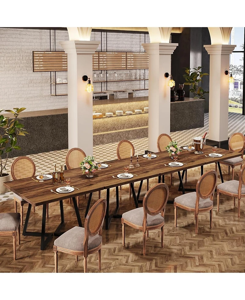 Tribesigns Square Dining Table Set of 4, 31.5" Industrial Dinner Table with Metal Base, Wood Kitchen Table for 10 People, Brown Bar Table