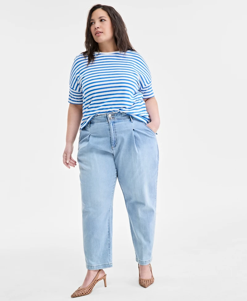 On 34th Trendy Plus Striped Easy T-Shirt, Exclusively at Macy's