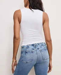 Good American Women's Crewneck Ruched-Front Stretch Top