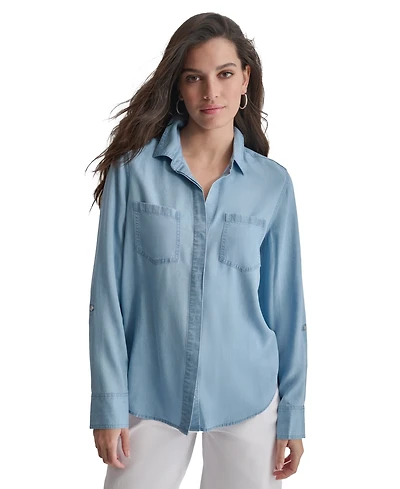 Dkny Jeans Women's Roll-Tab-Sleeve Button-Front Shirt