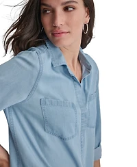 Dkny Jeans Women's Roll-Tab-Sleeve Button-Front Shirt