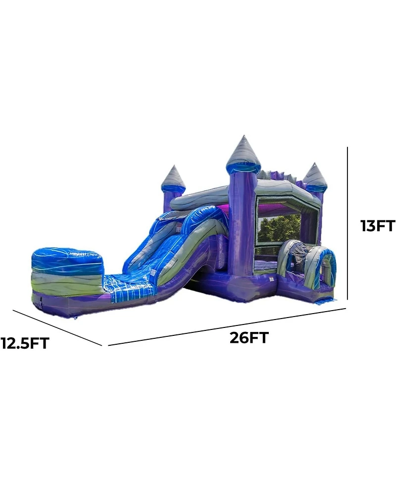 Xjump Purplish Castle Commercial Grade Bounce House Water Slide with Splash Pool for Kids and Adults (with Blower), 15oz Pvc Vinyl, Basketball Hoop, W