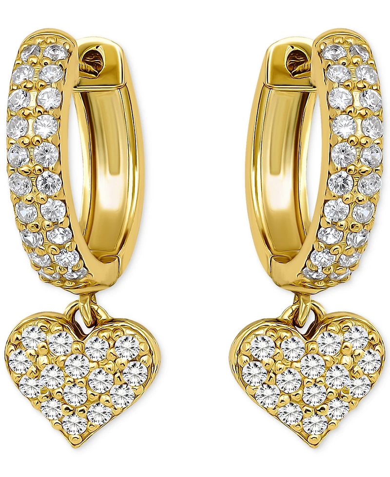 Giani Bernini Cubic Zirconia Heart Charm Hoop Earrings (1-1/20 ct. t.w.), Exclusively at Macy's
