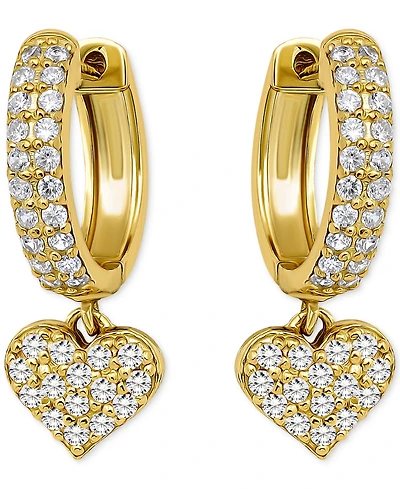 Giani Bernini Cubic Zirconia Heart Charm Hoop Earrings (1-1/20 ct. t.w.), Exclusively at Macy's