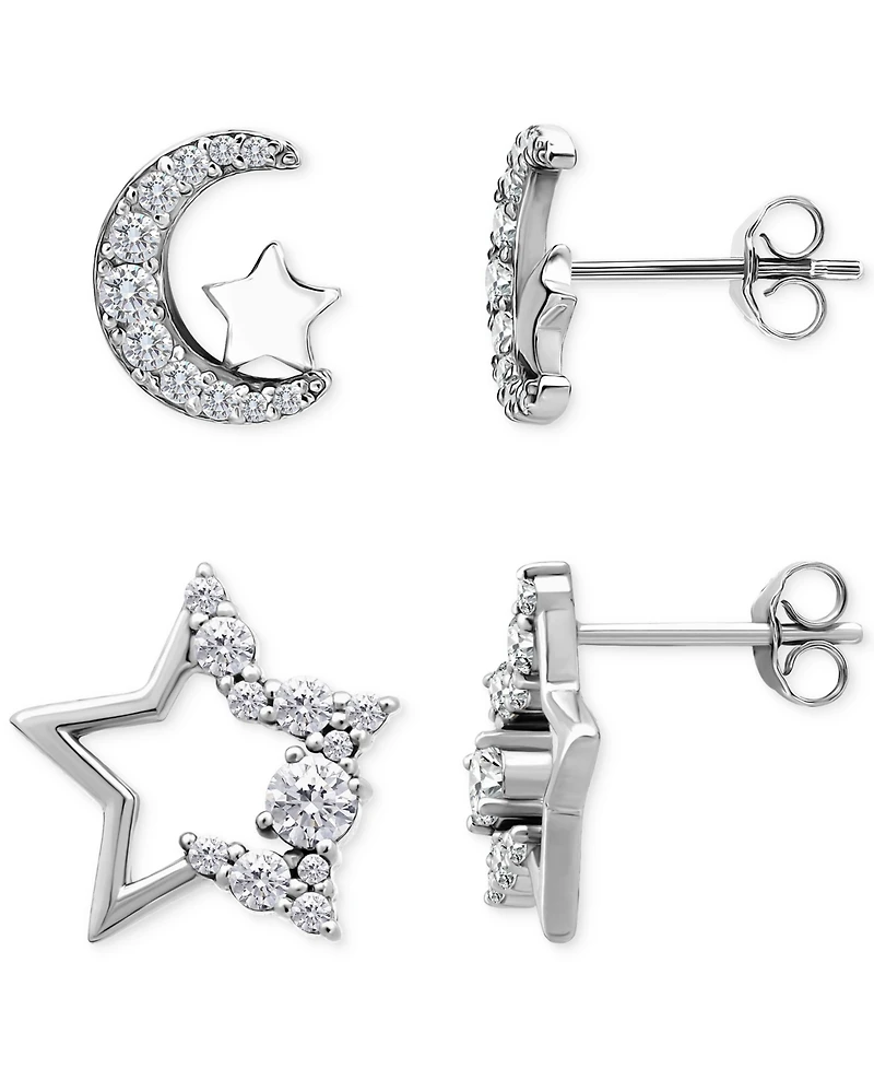 Giani Bernini Cubic Zirconia Half Moon & Star 2-Pc. Set Stud Earrings (1-3/8 ct. t.w.) in 18k Gold over Sterling Silver, Exclusively at Macy's
