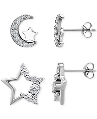 Giani Bernini Cubic Zirconia Half Moon & Star 2-Pc. Set Stud Earrings (1-3/8 ct. t.w.) in 18k Gold over Sterling Silver, Exclusively at Macy's