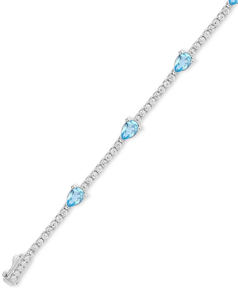 Swiss Blue Topaz (3-1/2 ct. t.w.) & Diamond (1-1/5 Tennis Bracelet 14k White Gold (Also London Aquamarine)