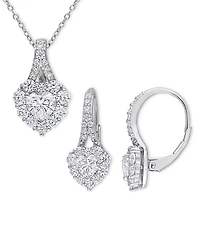 2-Pc. Set Moissanite Heart Halo Pendant Necklace & Matching Leverback Earrings (4 ct. t.w.) in Sterling Silver