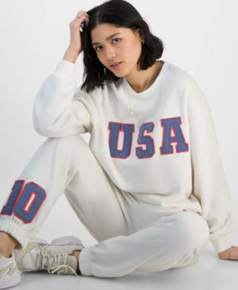 Madden Girl Juniors Patch Crewneck Fleece Sweatshirt Patchwork Fleece Jogger Sweatpants