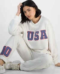 Madden Girl Juniors Patch Crewneck Fleece Sweatshirt Patchwork Fleece Jogger Sweatpants