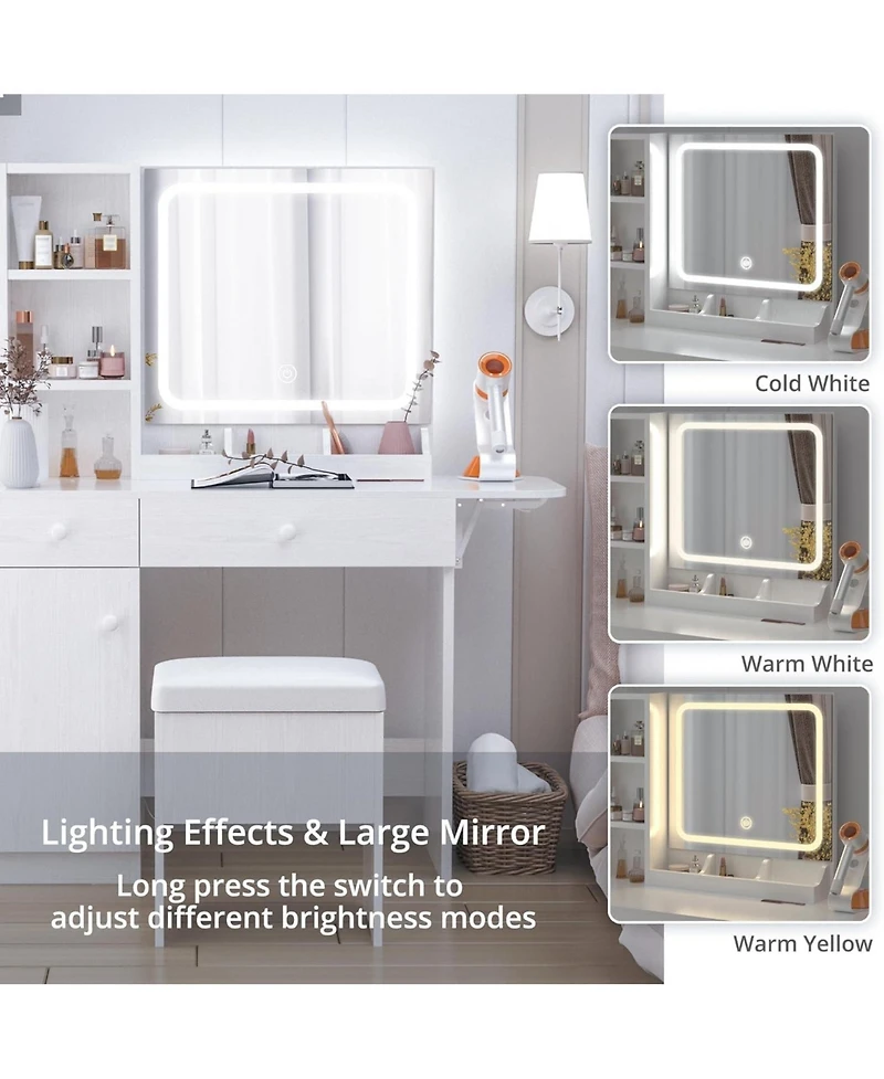 Vanity Desk with Led Lighted Mirror & Power Outlet