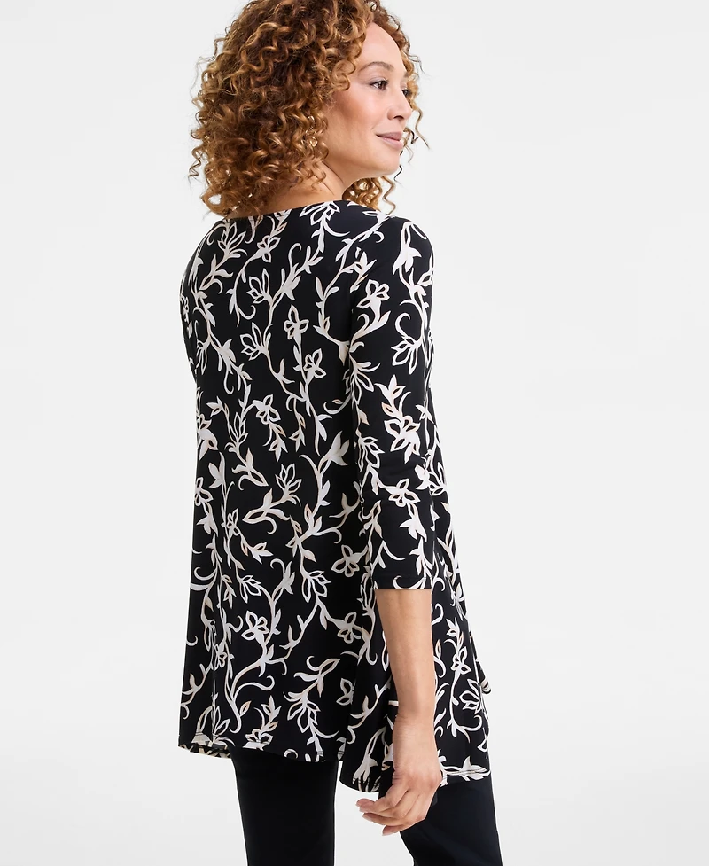 Jm Collection Women's Printed 3/4-Sleeve Swing Knit Top, Exclusively at Macy's