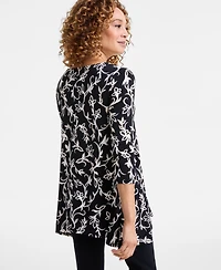 Jm Collection Women's Printed 3/4-Sleeve Swing Knit Top, Exclusively at Macy's
