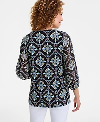 Jm Collection Plus Embellished V-Neck 3/4-Sleeve Top, Exclusively at Macy's