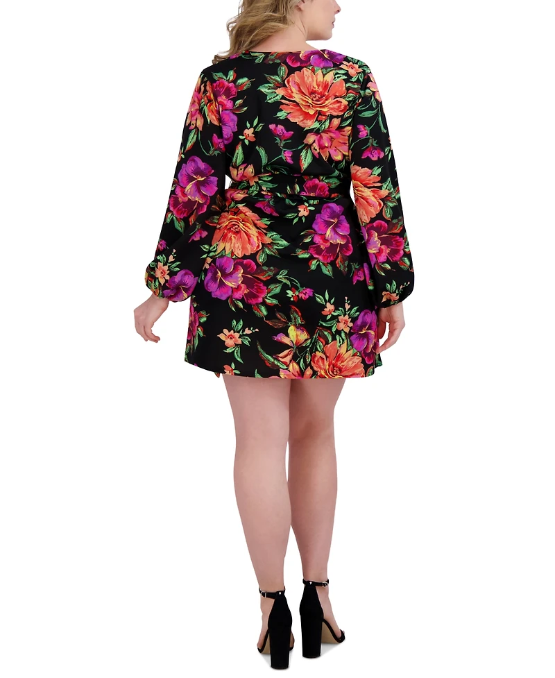 Siena Plus Printed Blouson-Sleeve Faux-Wrap Dress