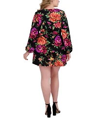 Siena Plus Printed Blouson-Sleeve Faux-Wrap Dress