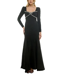 Taylor Women's Rhinestone-Trim Long-Sleeve Gown