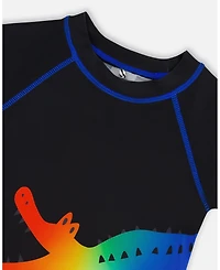 Deux par Deux Boy Short Sleeve Rashguard Black And Multicolored Crocodiles - Toddler|Child