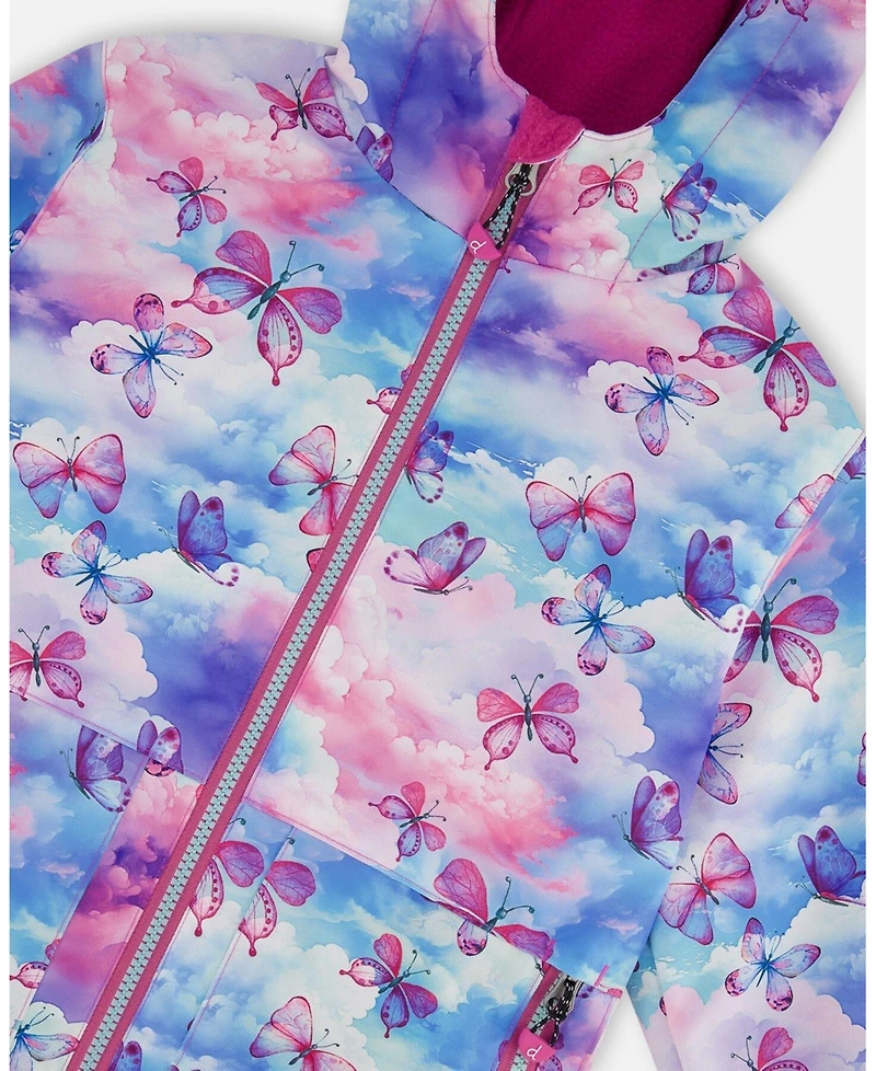 Girl Printed Jacket Two-Piece Mid-Season Outerwear Set Butterflies On Multicolored And Vibrant Pink Background - Toddler|Child