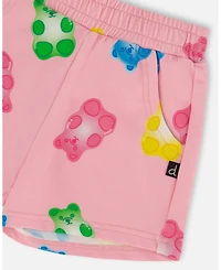 Deux par Deux Toddler Girls Printed French Terry Short Pink Multicolored Gummies - Toddler|Child