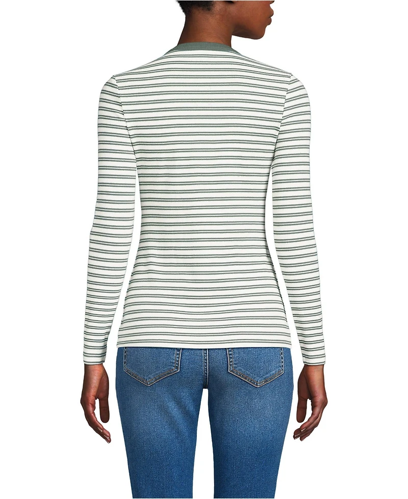 Lands' End Women's Polished Rib Tie Henley Top
