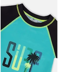Deux par Boy Short Sleeve Rashguard Black And Turquoise - Toddler|Child