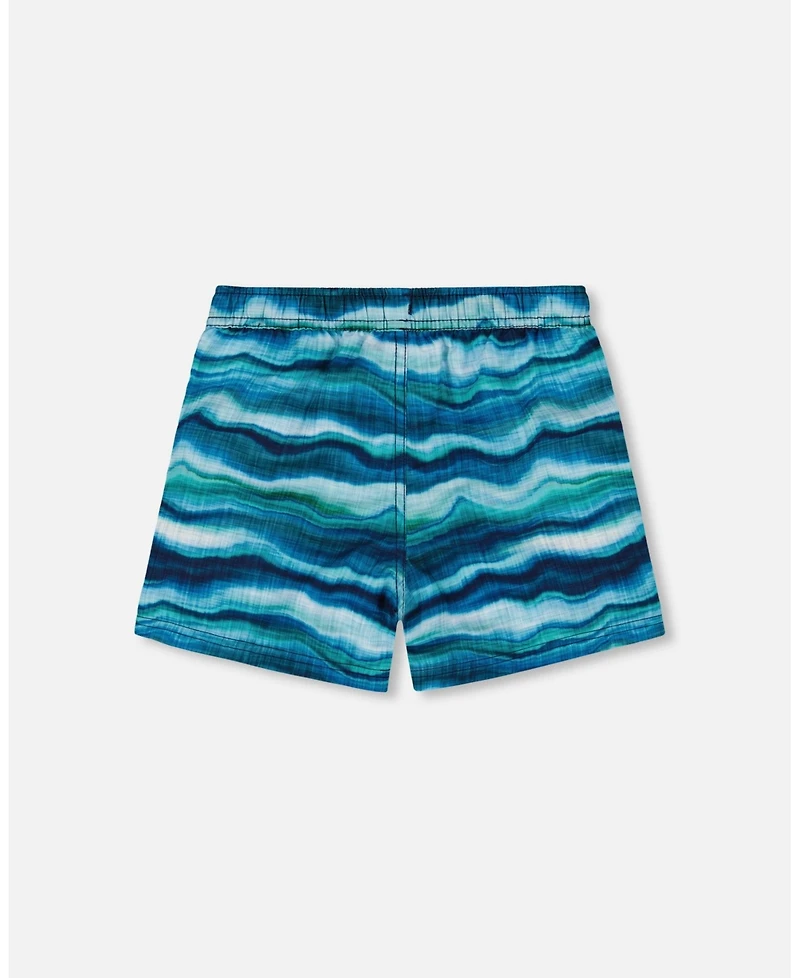 Deux par Deux Boy Printed Boardshorts Blue Wave And Black - Toddler|Child