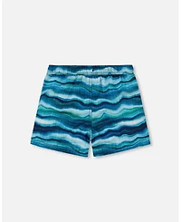 Deux par Deux Boy Printed Boardshorts Blue Wave And Black - Toddler|Child