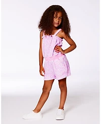 Deux par Toddler Girls Printed Terry Cloth Romper Vibrant Pink And White - Toddler|Child