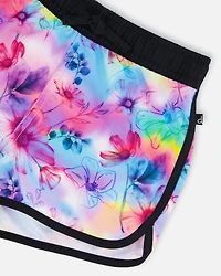 Deux par Girls Printed Swim Shorts Butterflies On Multicolored And Black Background