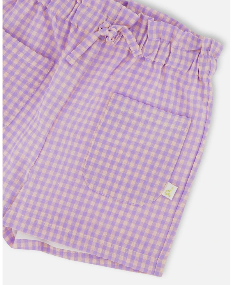 Deux par Deux Toddler Girls Printed Gingham Short Lilac And Pink - Toddler|Child