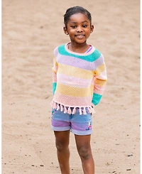 Deux par Deux Toddler Girls Cuffed Denim Shorts With Embroidery Floral Jeans Blue - Toddler|Child